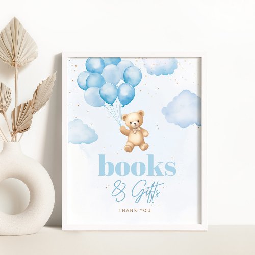 Teddy bear blue balloons Books and Gifts Poster