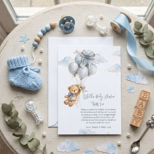 Teddy Bear Blue Balloons bow Baby Boy Thank You Card