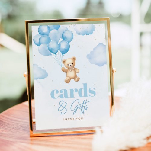 Teddy bear blue balloons Cards and Gifts Poster