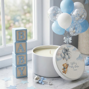 Teddy Bear Blue Balloons Clouds Blue Bow Baby Boy Mini Candle Favors