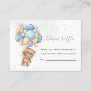 Teddy Bear Blue Balloons Diaper Raffle Enclosure Card