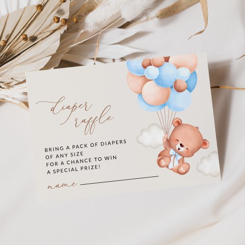 Teddy Bear Blue Balloons Diaper Raffle Enclosure Card