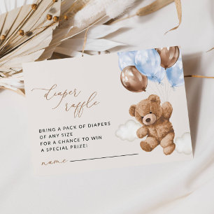 Teddy Bear, Blue Balloons, Diaper Raffle Enclosure Card