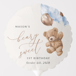 Teddy Bear, Blue Balloons, First Birthday Balloon