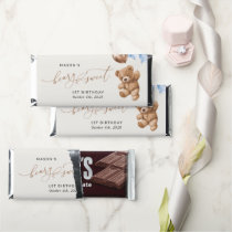 Teddy Bear, Blue Balloons, First Birthday Hershey Bar Favors