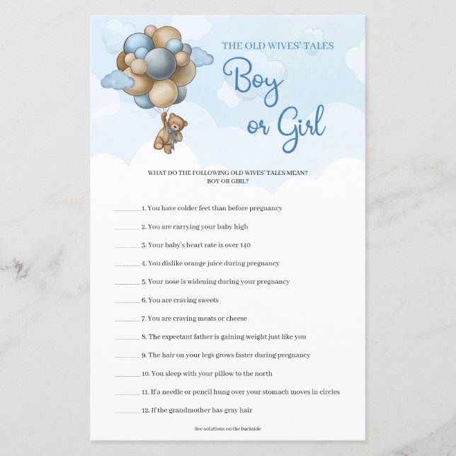 Teddy bear blue balloons Guess Boy Or Girl tales (Front)