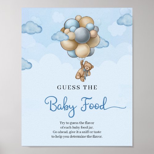 Teddy bear blue balloons Guess The Baby Food game Poster