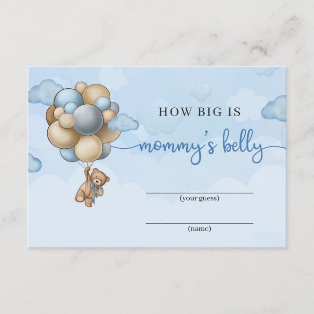 Teddy bear blue balloons How big is mommy's belly Enclosure Card (Front)