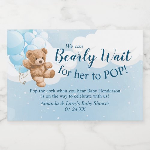 Teddy Bear Blue Balloons Mini Sparkling Wine Label