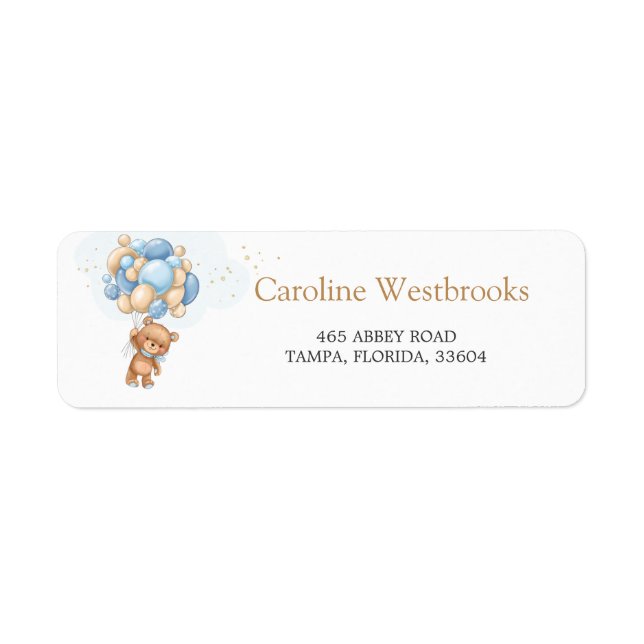 Teddy Bear Blue Balloons Return Address label (Front)