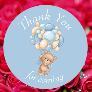 Teddy Bear Blue Balloons Thank You Classic Round Sticker