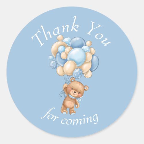 Teddy Bear Blue Balloons Thank You  Classic Round Sticker