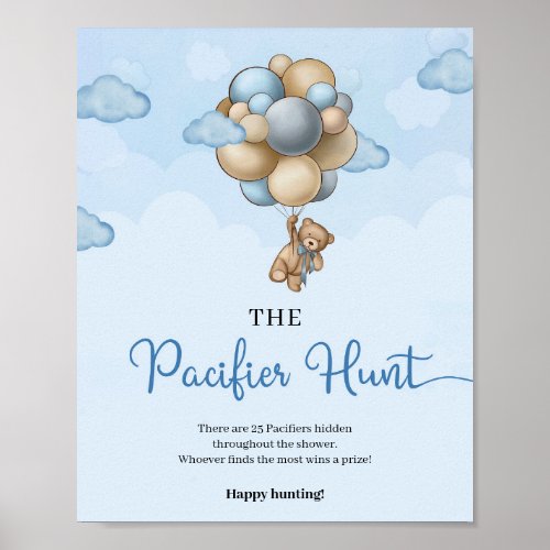 Teddy bear blue balloons The Pacifier Hunt game Poster