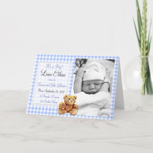 Teddy Bear Blue Birth Announcement Card