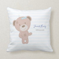 Teddy Bear (Blue) Birth Stats Nursery Throw Pillow