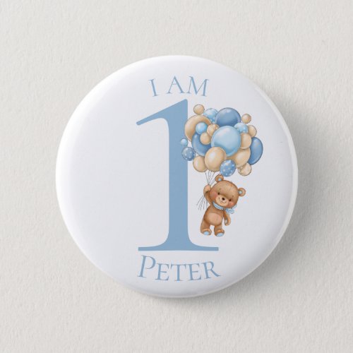 Teddy Bear Blue BIRTHDAY Button