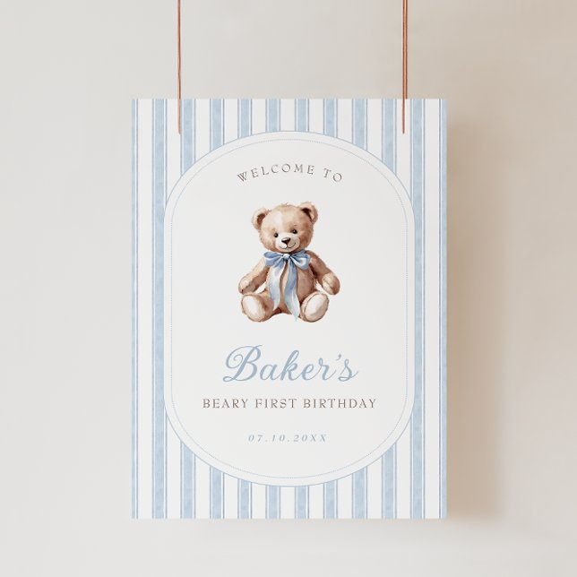 Teddy Bear Blue Birthday Welcome Sign (Creator Uploaded)