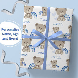 TEDDY BEAR Blue Birthday Wrapping Paper Roll