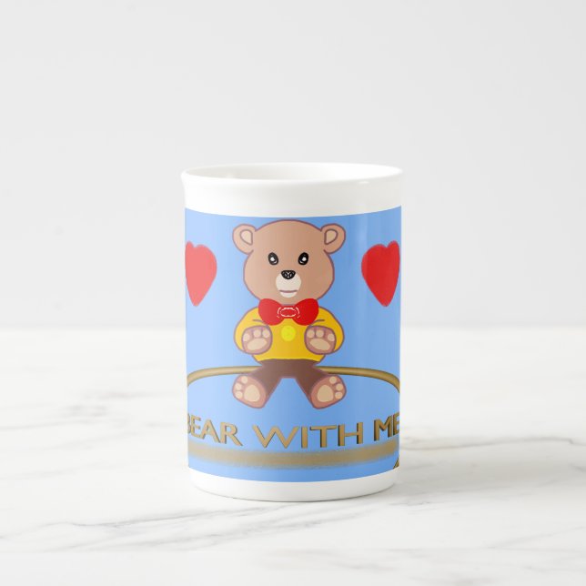 Teddy Bear Blue Bone China Mug (Front)