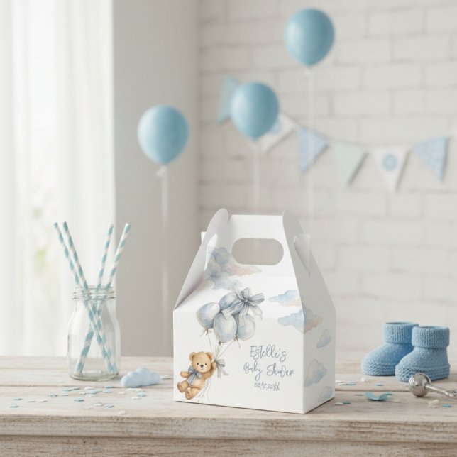  Teddy Bear Blue Bow Balloons Clouds Baby Boy Favor Boxes (Creator Uploaded)