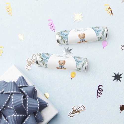 Teddy Bear, Blue Bow, Blue Flowers, Baby Shower Breath Savers® Mints