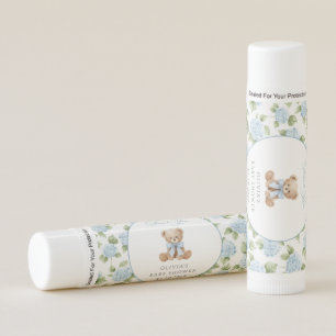 Teddy Bear, Blue Bow, Blue Flowers, Baby Shower Lip Balm