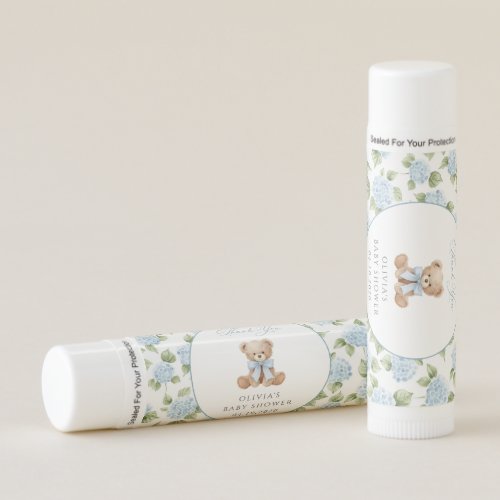 Teddy Bear, Blue Bow, Blue Flowers, Baby Shower Lip Balm