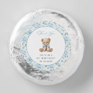 Teddy Bear, Blue Bow, Blue Flowers, First Birthday Dipped Oreo Cookie Favors