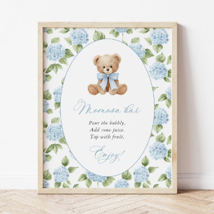 Teddy Bear, Blue Bow, Blue Flowers, Momosa Bar Poster