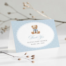 Teddy Bear, Blue Bow, Blue Polka Dots, Baby Shower