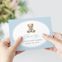 Teddy Bear, Blue Bow, Blue Polka Dots, Baby Shower