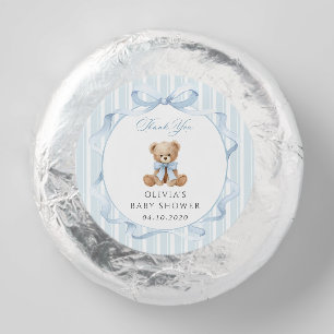 Teddy Bear, Blue Bow, Blue Stripes, Baby Shower Dipped Oreo Cookie Favors