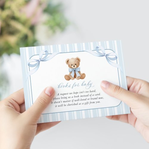 Teddy Bear, Blue Bow, Blue Stripes, Books For Baby Enclosure Card