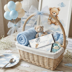 Teddy Bear Blue Bow Clouds Balloons Baby Boy Hershey Bar Favors