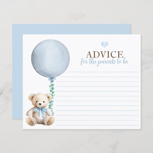 Teddy Bear Blue Boy Baby Shower Advice Card
