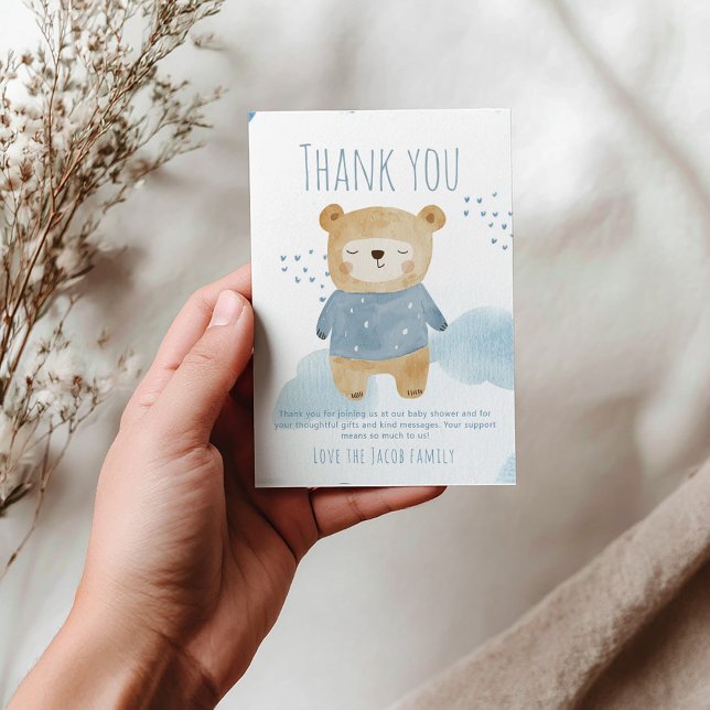 Teddy Bear blue boy Baby Shower Cute thank you  Card (Blue sleepy bear baby shower boy thank you card)