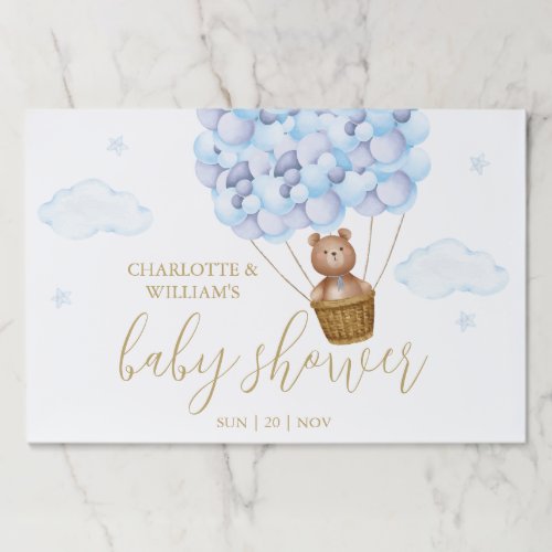 Teddy Bear Blue Boy Baby Shower Paper Placemat