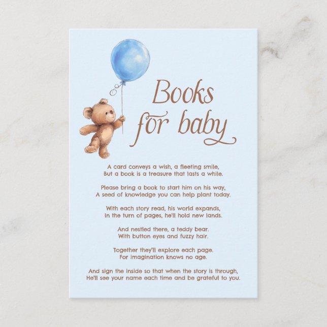 Teddy Bear Blue Boy Books for Baby Enclosure Card (Front)