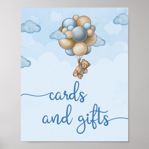 Teddy bear blue brown balloon cards and gifts sign