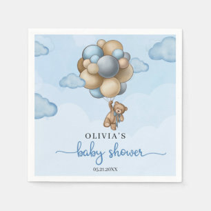 Teddy bear blue brown balloons Baby shower Napkins