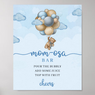 Teddy bear blue brown balloons Mom-osa bar Sign