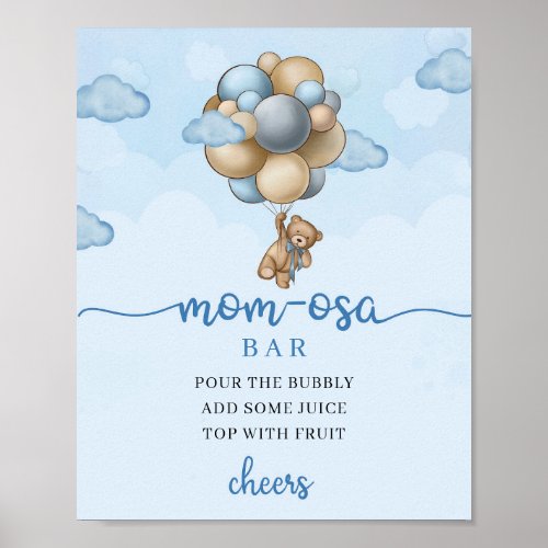 Teddy bear blue brown balloons Mom_osa bar Sign