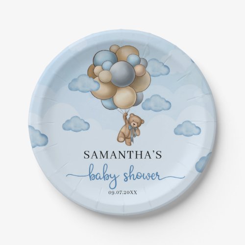 Teddy bear blue brown ivory balloons baby shower p paper plates