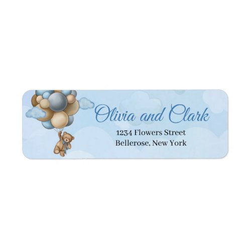 Teddy bear blue brown ivory balloons label