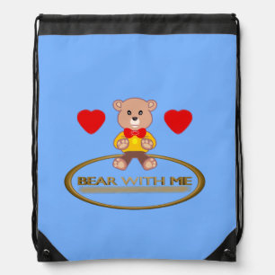 Teddy Bear Blue Drawstring Bag
