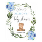 Teddy bear blue floral baby shower welcome sign