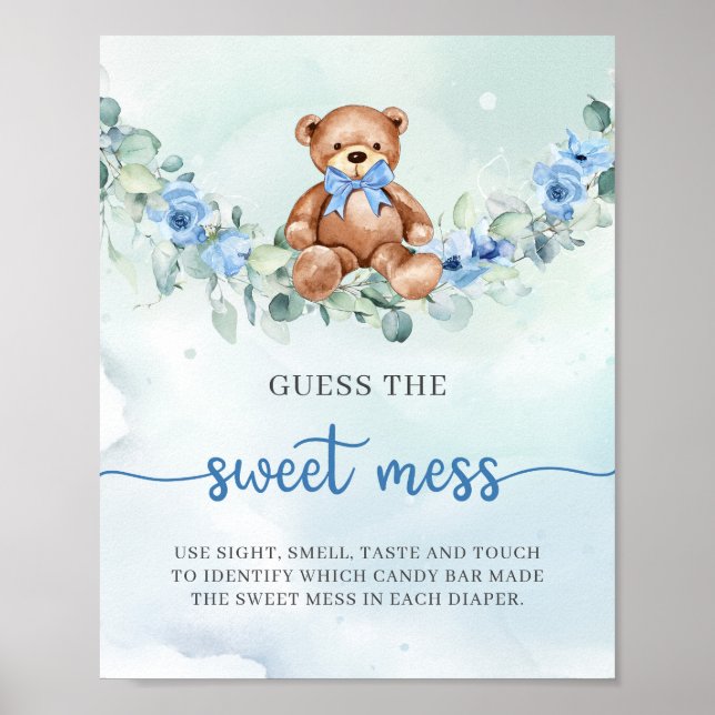 Teddy bear blue floral Guess The Sweet Mess game Poster (Front)