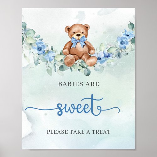 Teddy bear blue floral sage green babies are sweet poster