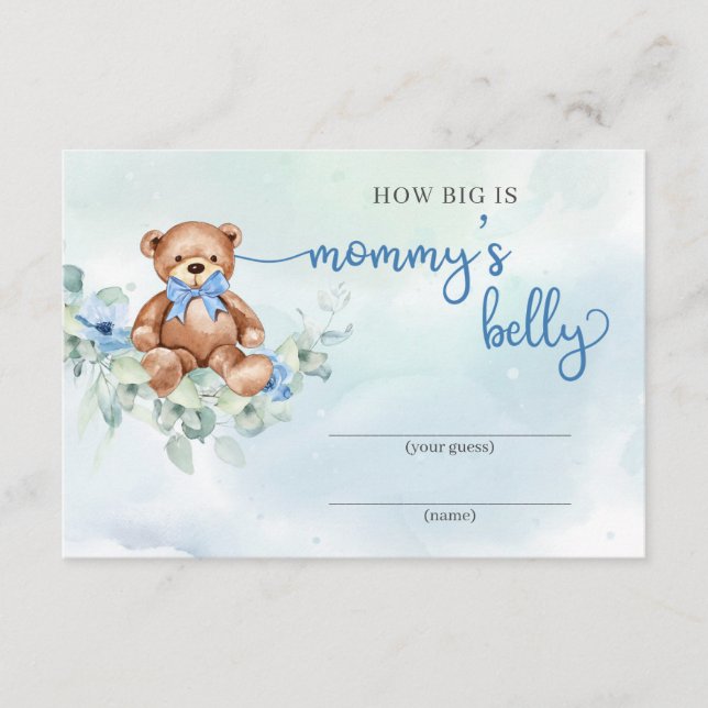 Teddy bear blue flowers How big is mommy's belly Enclosure Card (Front)