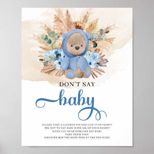 Teddy bear blue flowers pampas dont say baby game poster